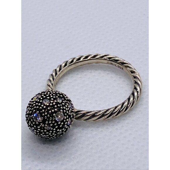 DAVID YURMAN STERLING SILVER 10 MM WHITE DIAMOND BALL SIZE 6 STACK RING - Picture 9 of 11